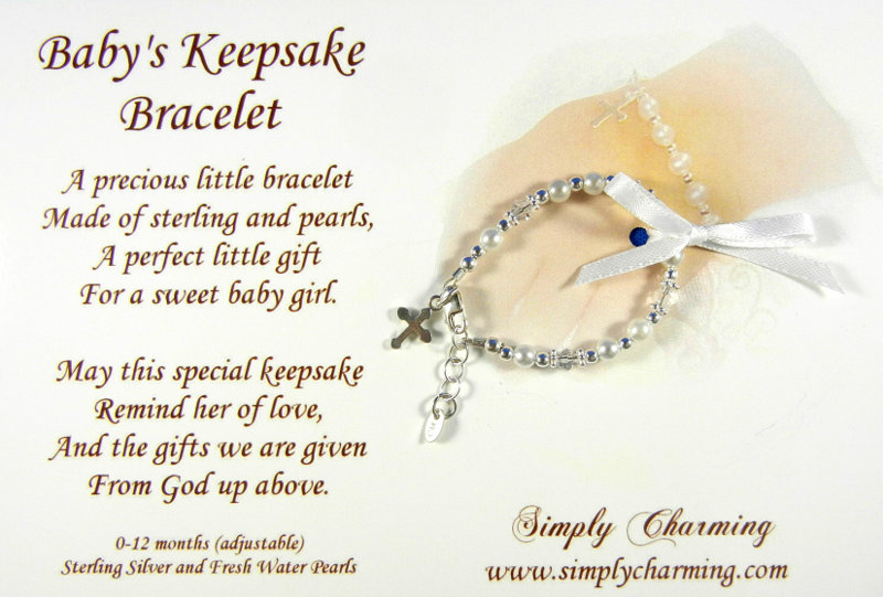 Pearl & Crystal Baby Bracelet w/sterling silver cross